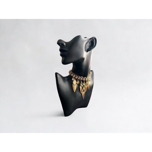 Vintage gold tone leaf and Crystals choker necklace 16” - Picture 2 of 7